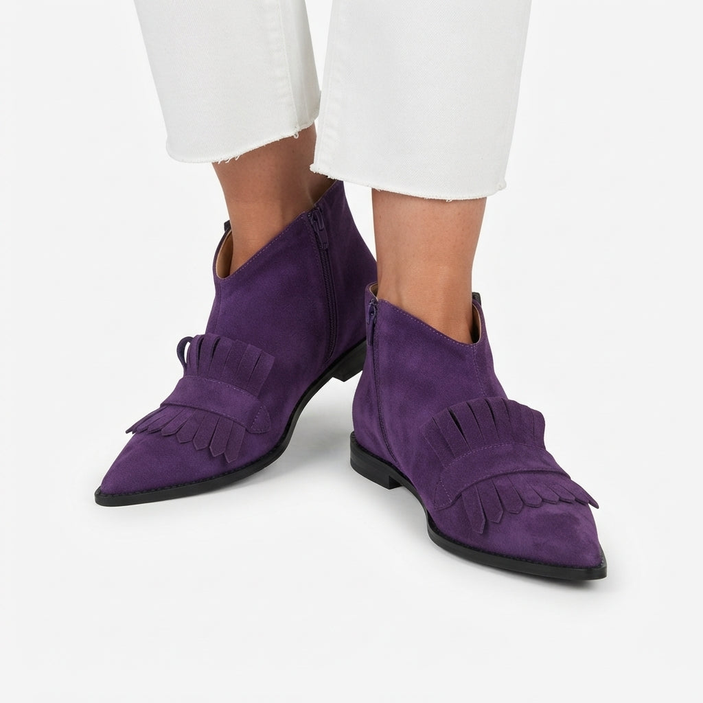 Beatrix | Stylish Fringed Pointed Toe Suede Ankle Boots for Women