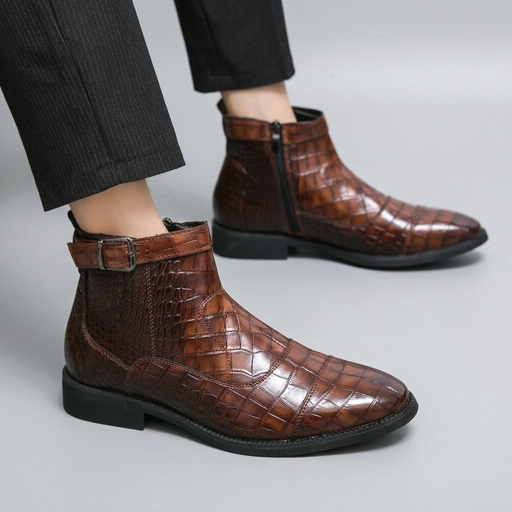 Baldwin | Sharp Croc-Embossed Leather Chelsea Boots