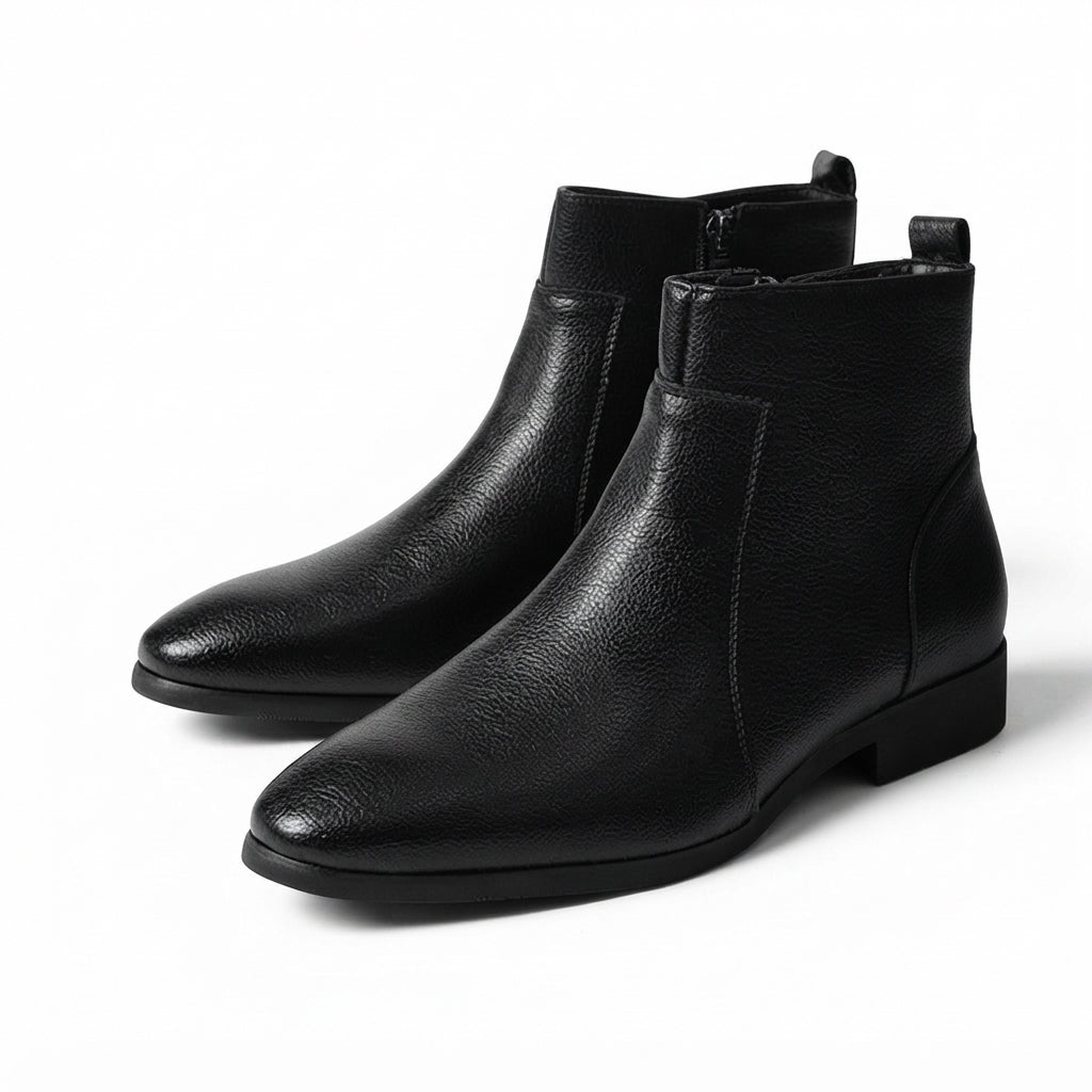 Leon | Modern Pointed Toe Leather Ankle Boots for Men