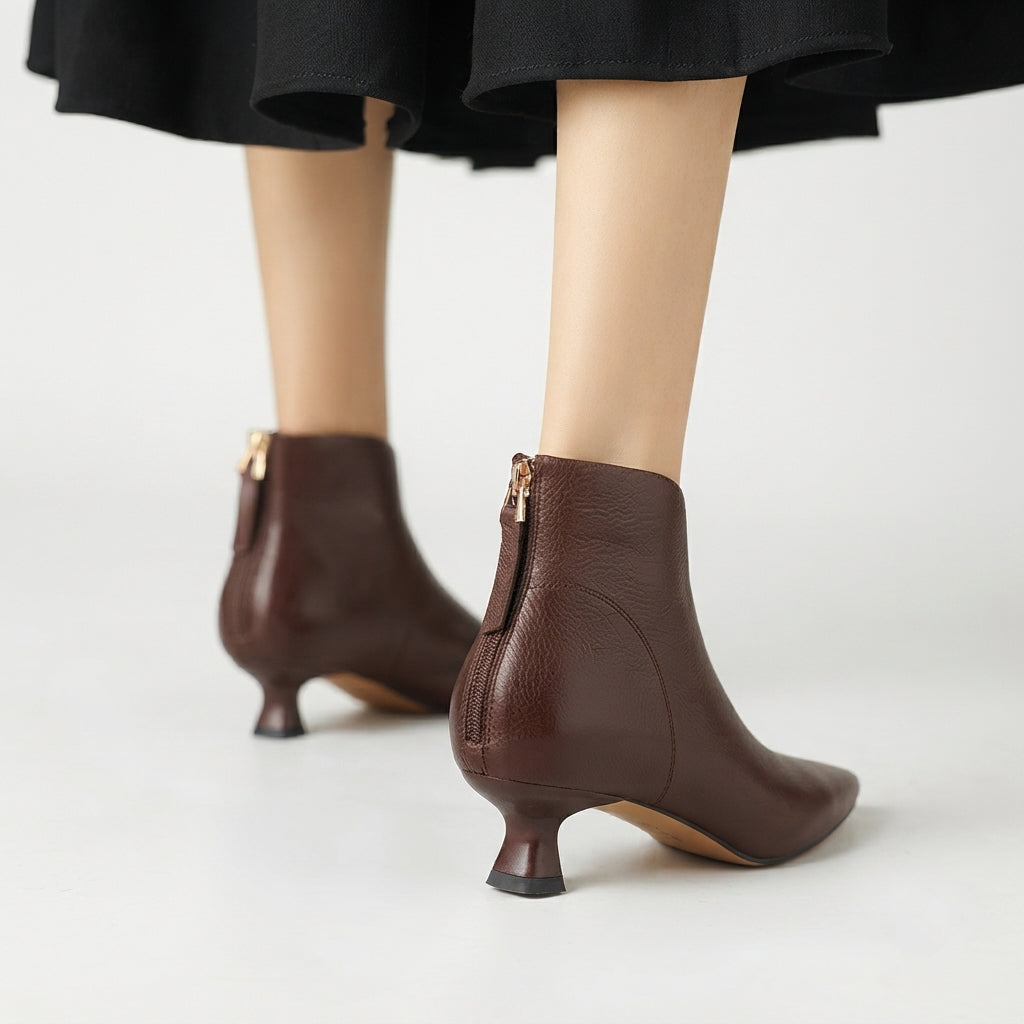 Delphine | Refined Pointed Toe Kitten Heel Ankle Boots
