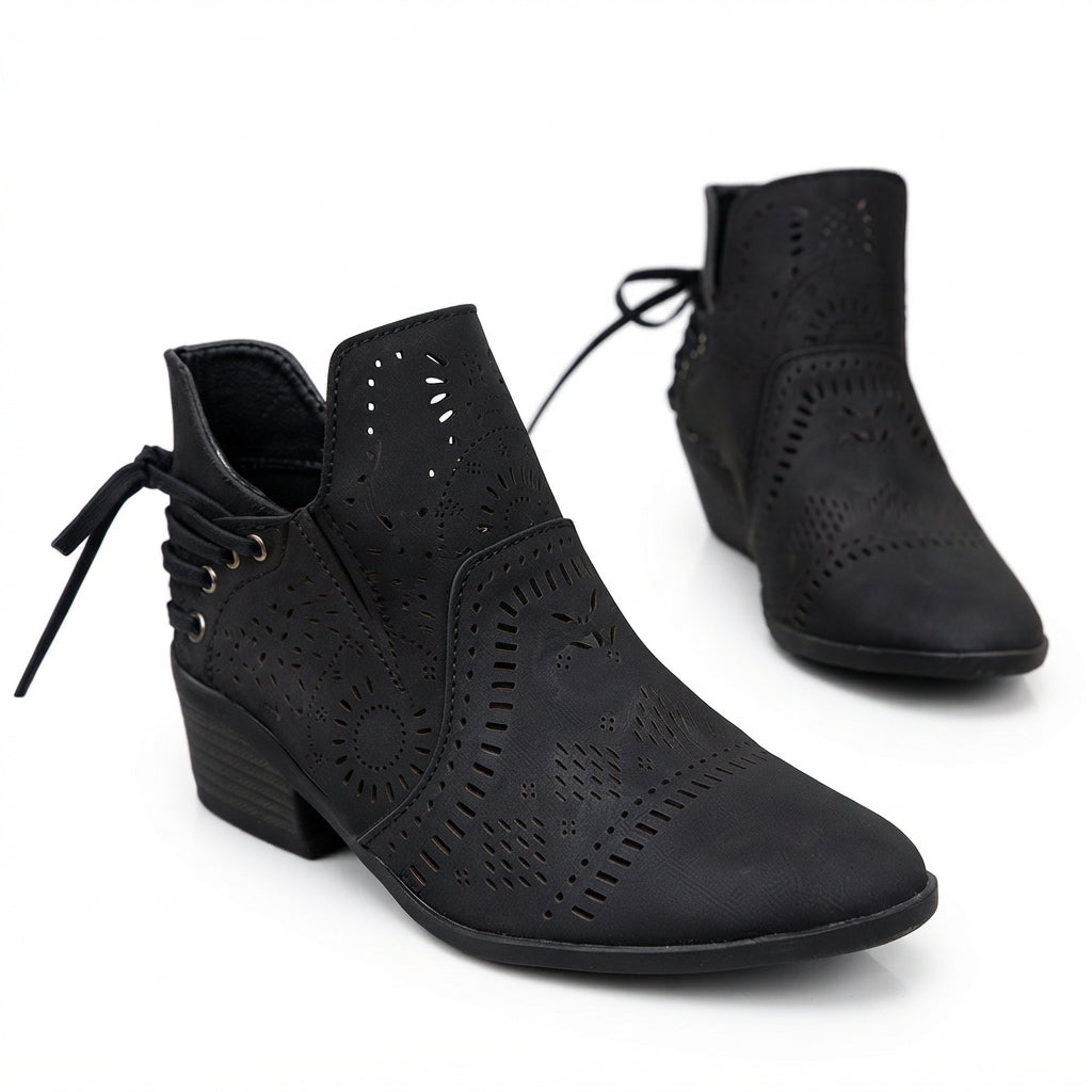 Pearl | Relaxed Cutout Block Heel Western Ankle Boots
