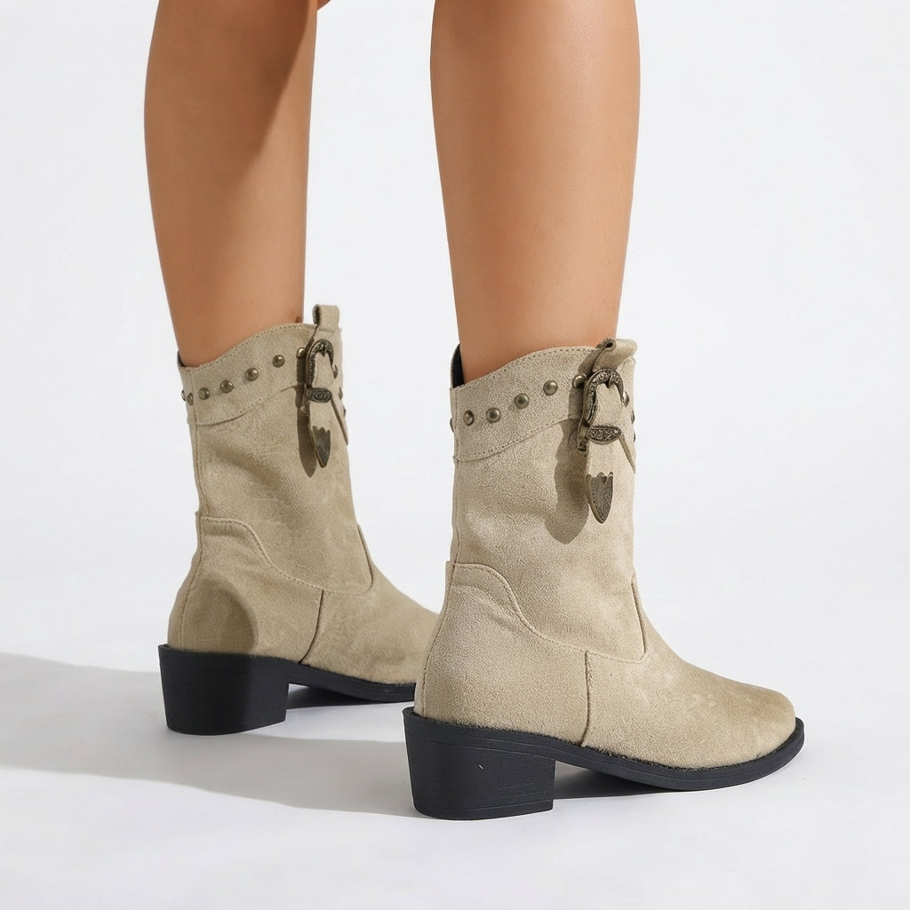 Genevieve | Vintage Studded Cowboy Ankle Boots for Women