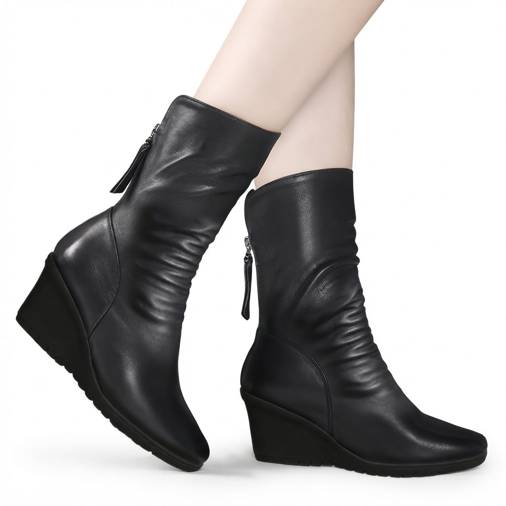 Rosamund | Comfortable Slouch Leather Mid Calf Boots for Women