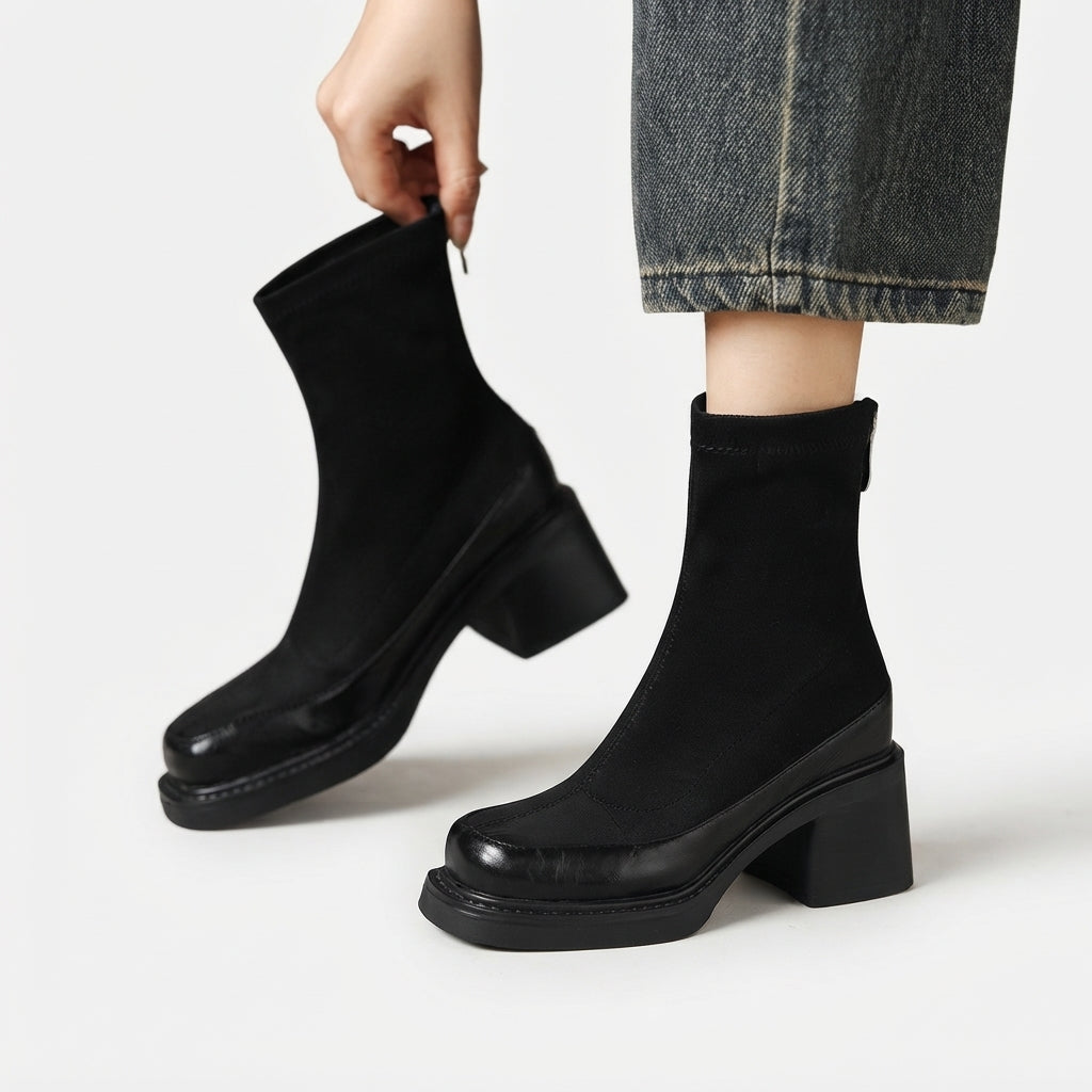 Lavinia | Sleek Square Toe Block Heel Ankle Boots for Women