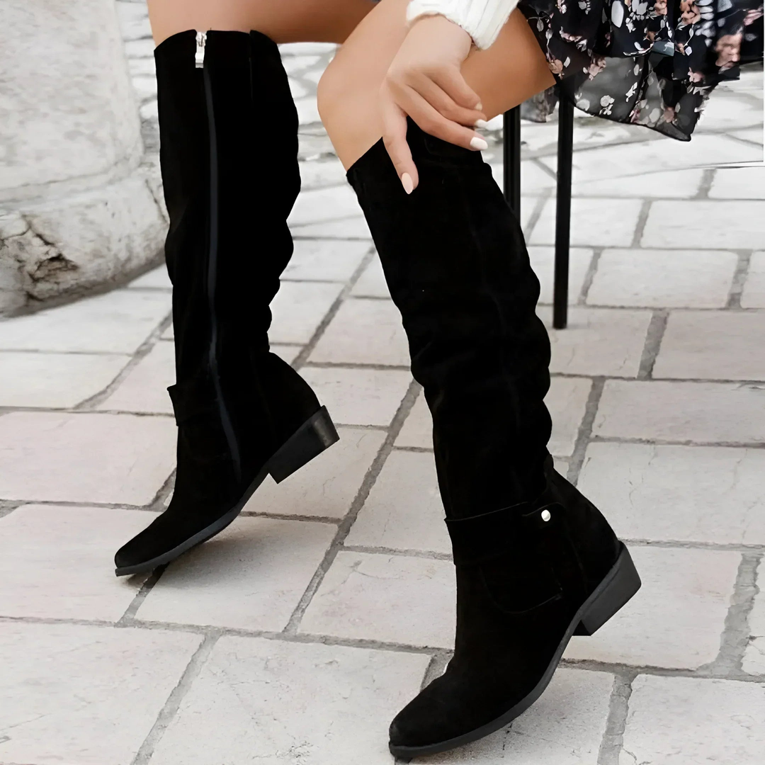 Odile | Sleek Suede Knee-High Block Heel Boots