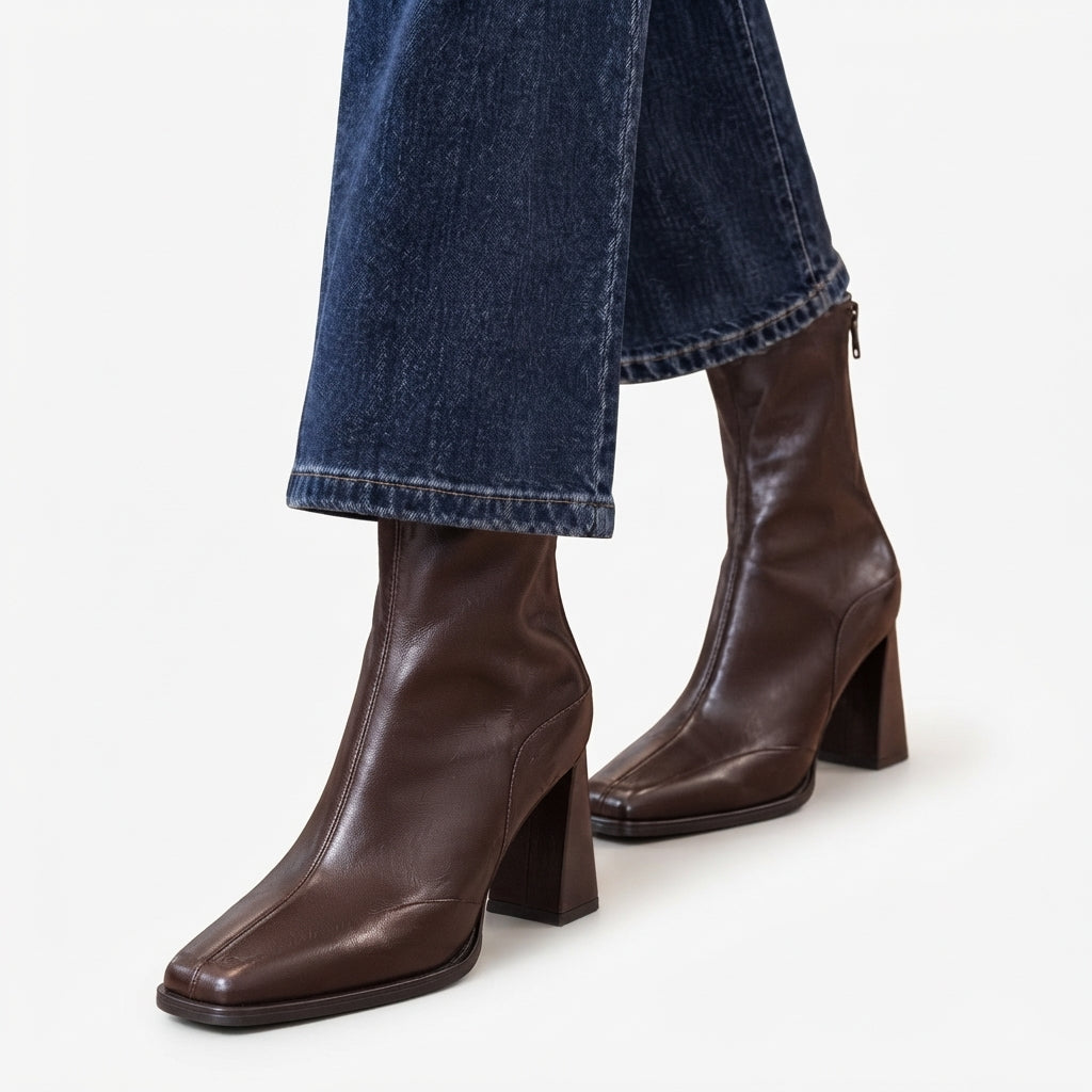 Una | Sharp Square Toe High Heeled Ankle Boots for Women