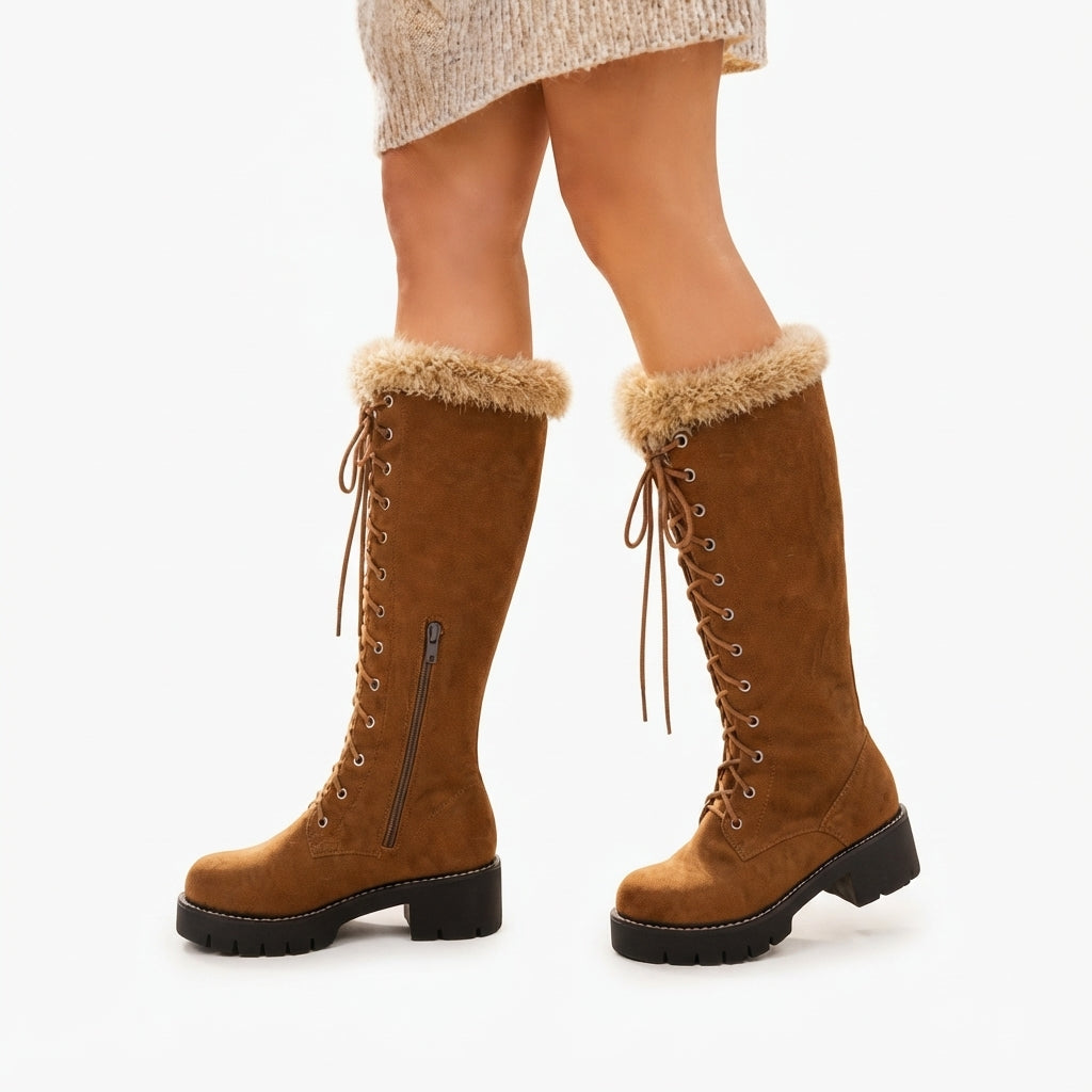 Cosima | Rugged Chunky Lace-Up Knee High Boots for Women