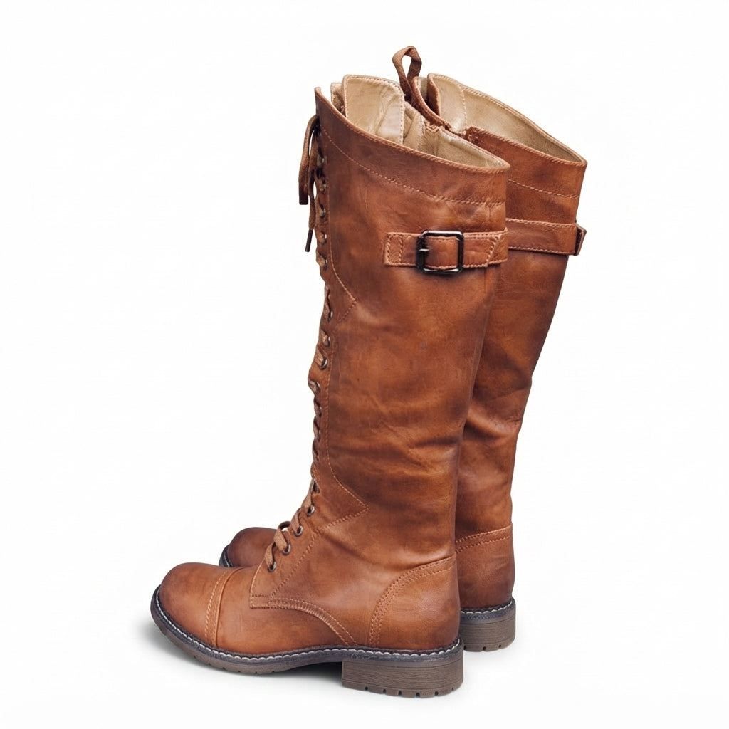 Georgina | Timeless Flat Lace-Up Knee High Boots for Women