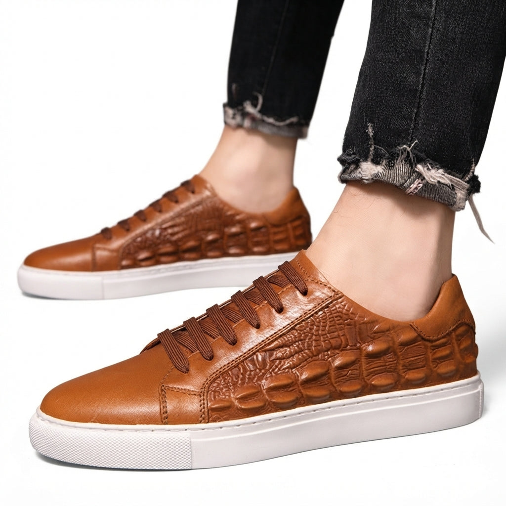 Isaac | Stylish Croc-Embossed Leather Trainers for Men