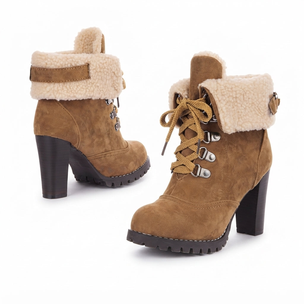 Genevieve | Stylish Fur-Trimmed Heeled Ankle Boots for Women