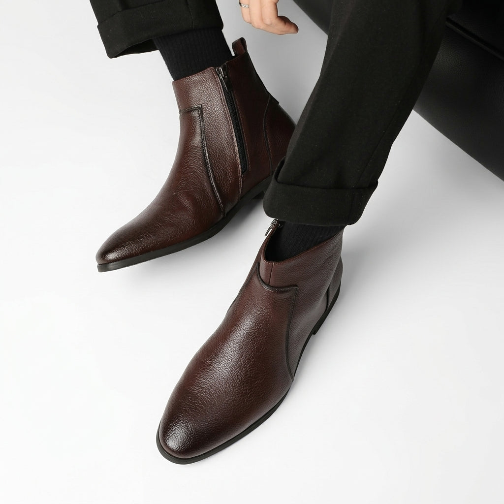 Idris | Sharp Pointed Toe Leather Ankle Boots for Men
