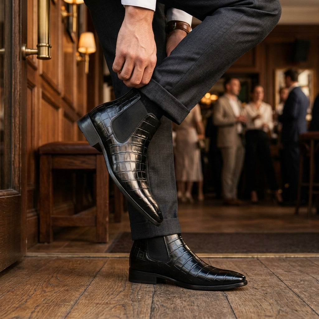Leander | Sleek Croc-Embossed Chelsea Ankle Boots for Men