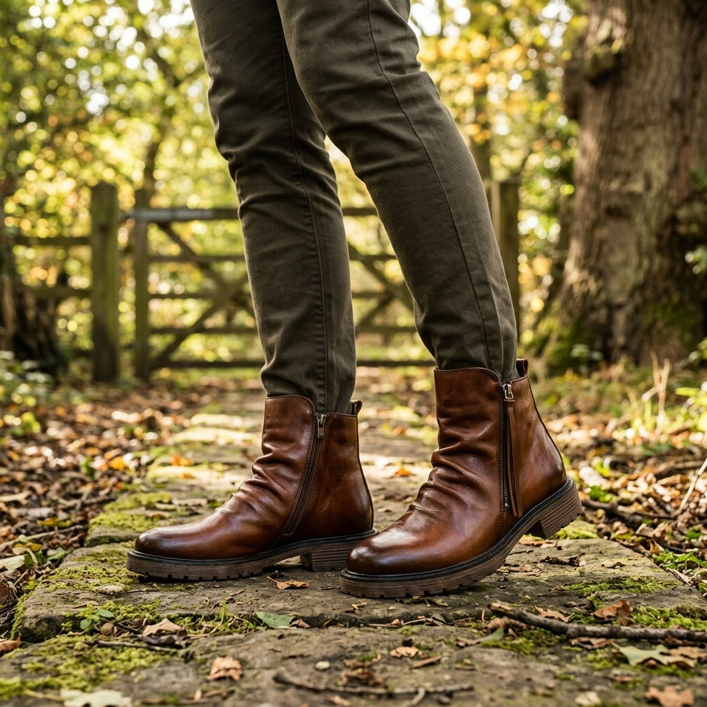 Renner | Effortless Side-Zip Slouch Leather Boots for Men