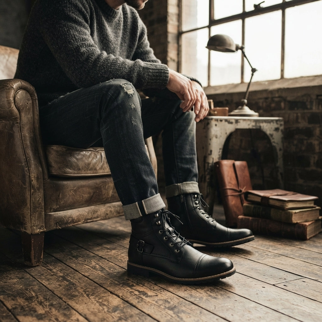Xavier | Rugged Lace-Up Leather Ankle Boots