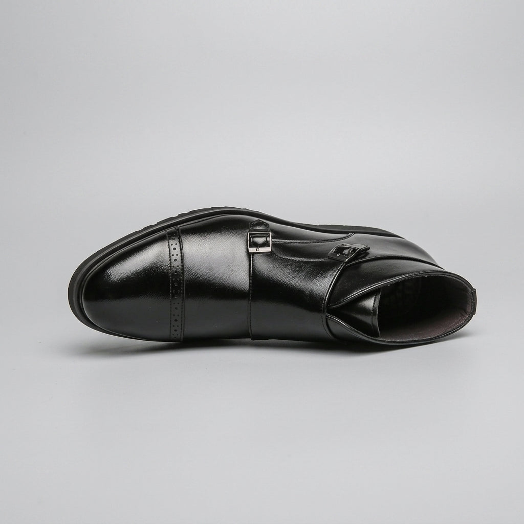Octavian | Polished Leather Monk Strap Ankle Boots for Men