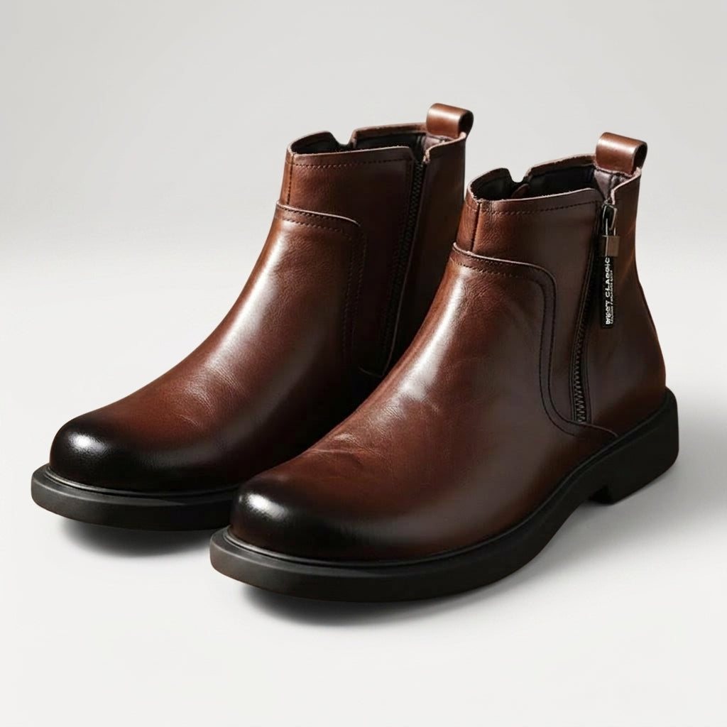 Garrett | Practical Leather Zip Ankle Boots for Men