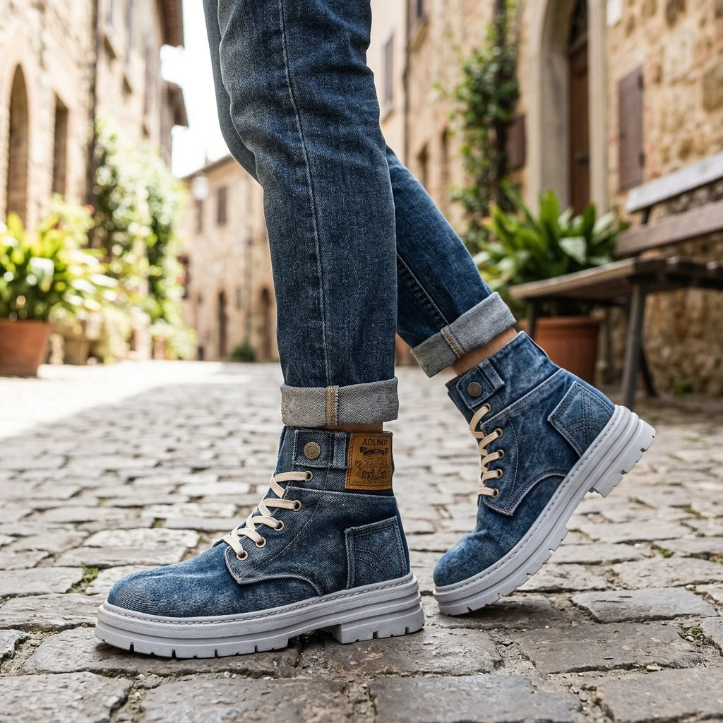Farrell | Casual Denim Lace-Up Combat Boots for Men