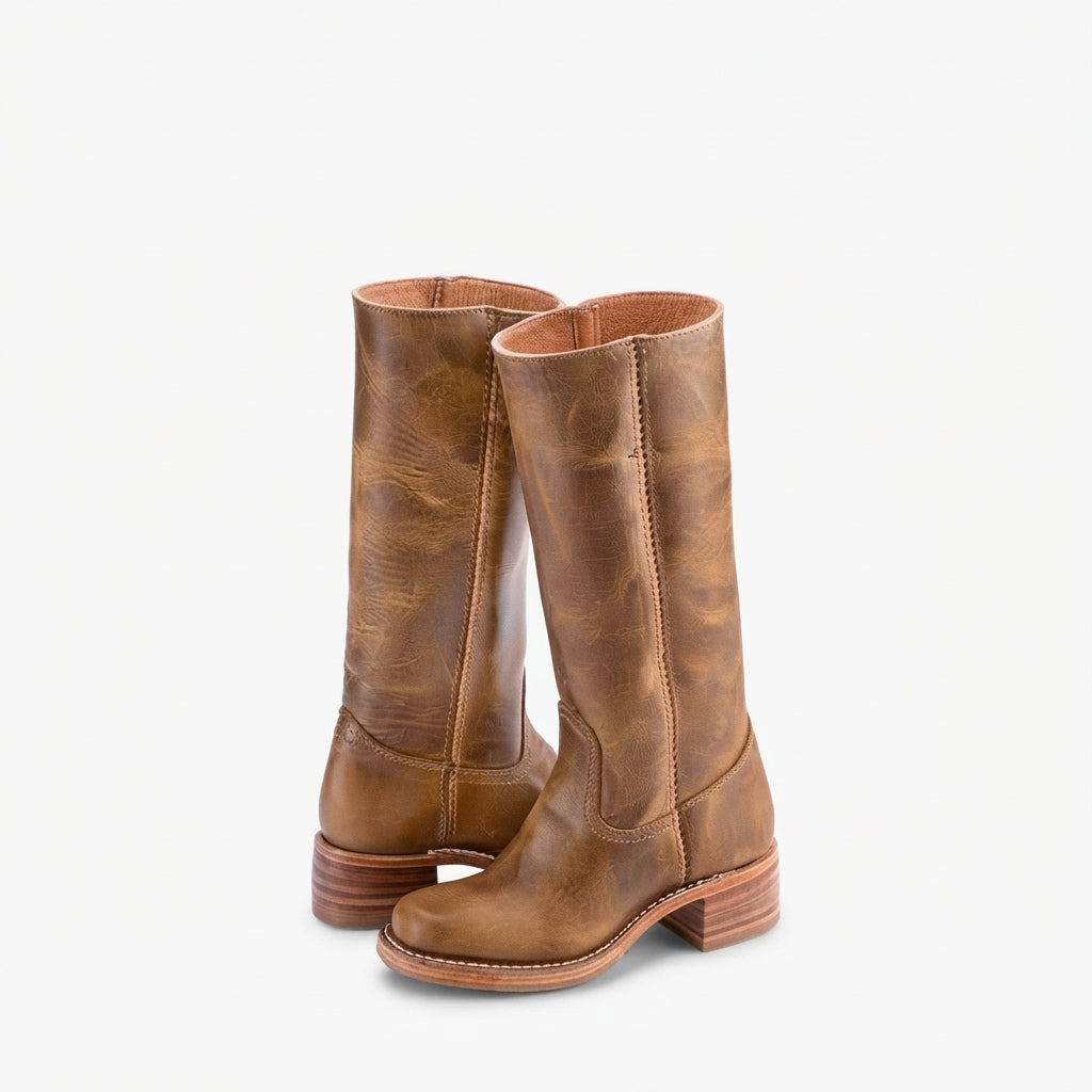 Edith | Classic Leather Heeled Knee High Boots for Women
