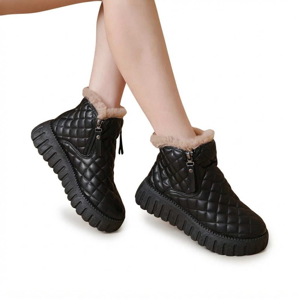 Phoebe | Warm Quilted Platform Winter Ankle Boots