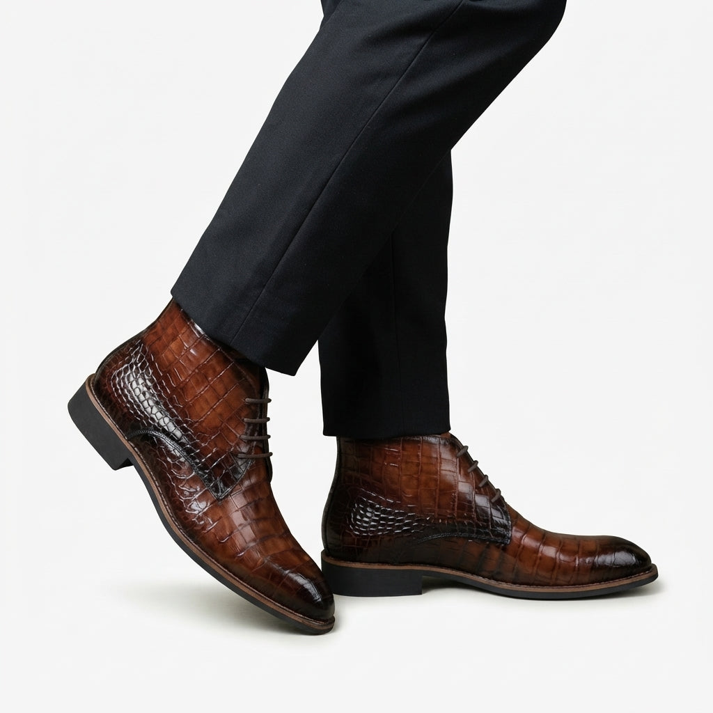 Aurelius | Refined Croc-Embossed Leather Chukka Boots for Men