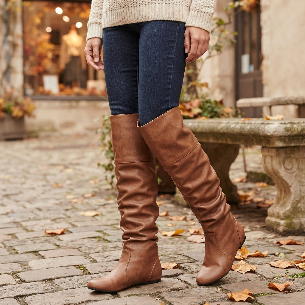 Rosamund | Comfortable Slouch Leather Knee High Boots for Women