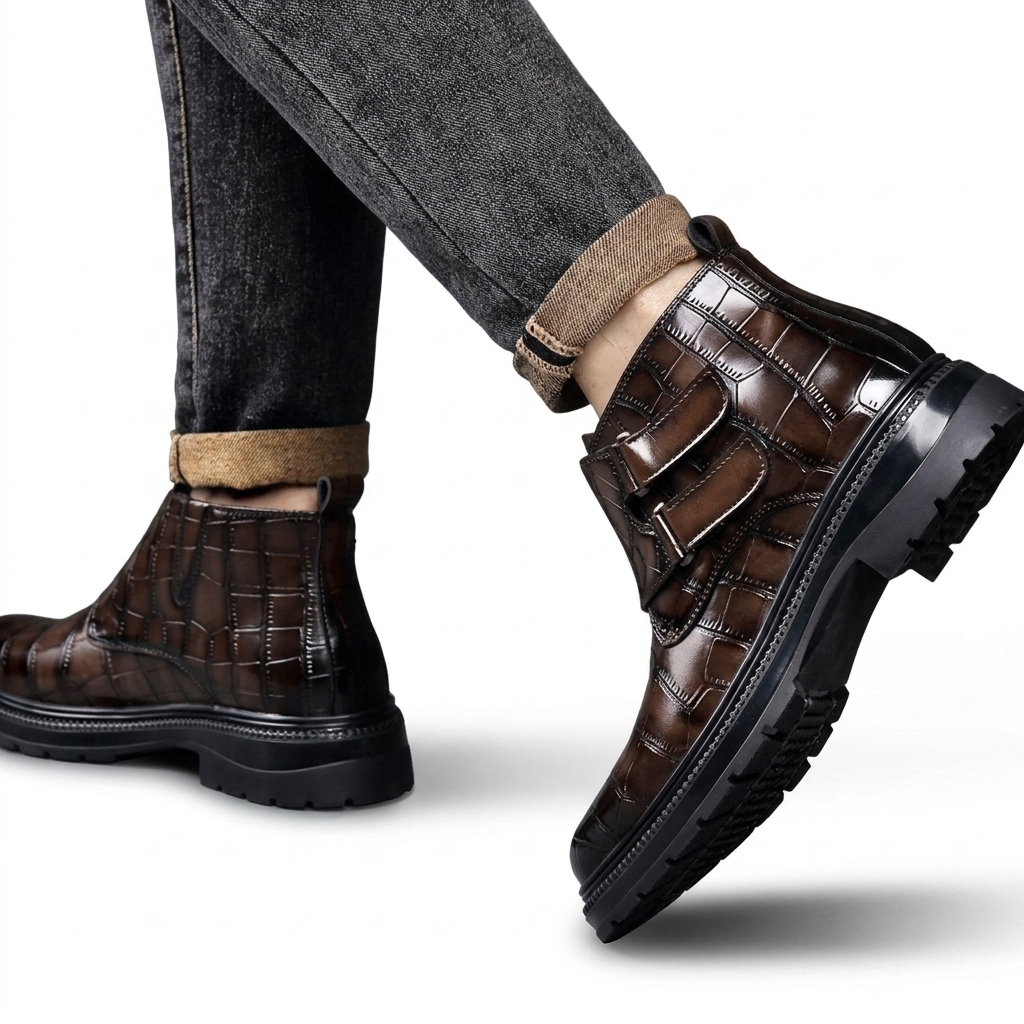Axel | Modern Croc-Embossed Ankle Boots for Men
