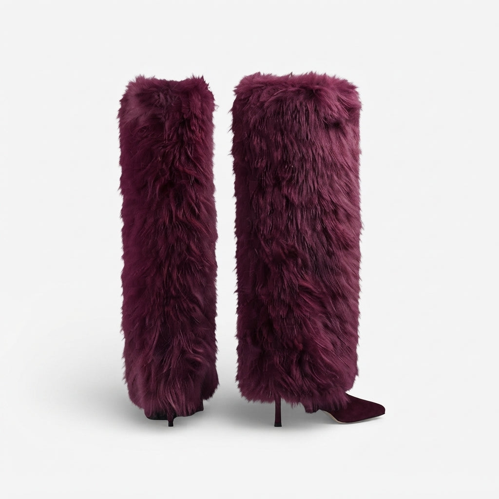 Marcella | Bold Faux Fur Stiletto Knee High Boots for Women