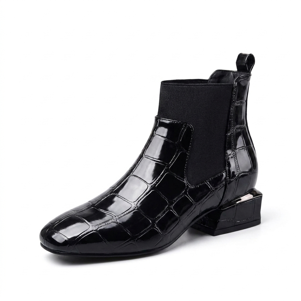 Amabel | Sleek Croc-Effect Ankle Boots