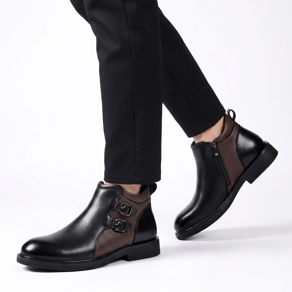 Dominic | Sharp Double Buckle Leather Ankle Boots for Men