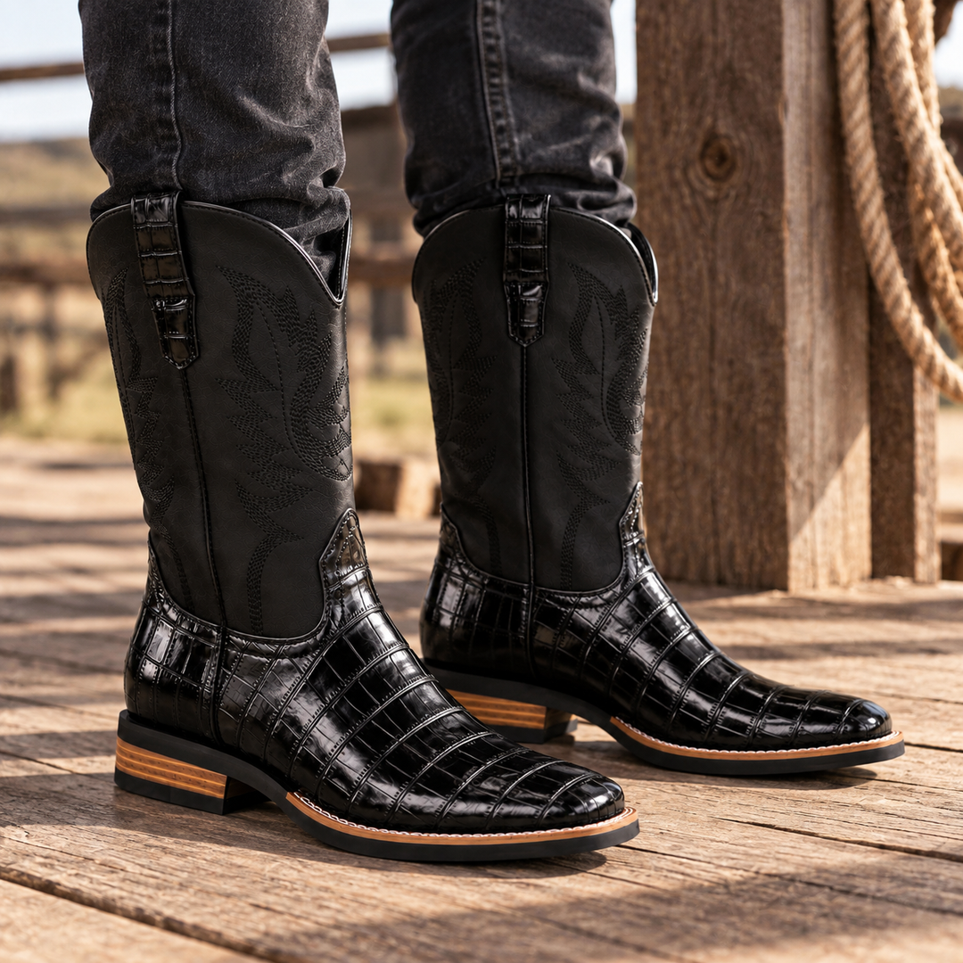 Keaton | Sturdy Croc-Embossed Leather Cowboy Boots for Men