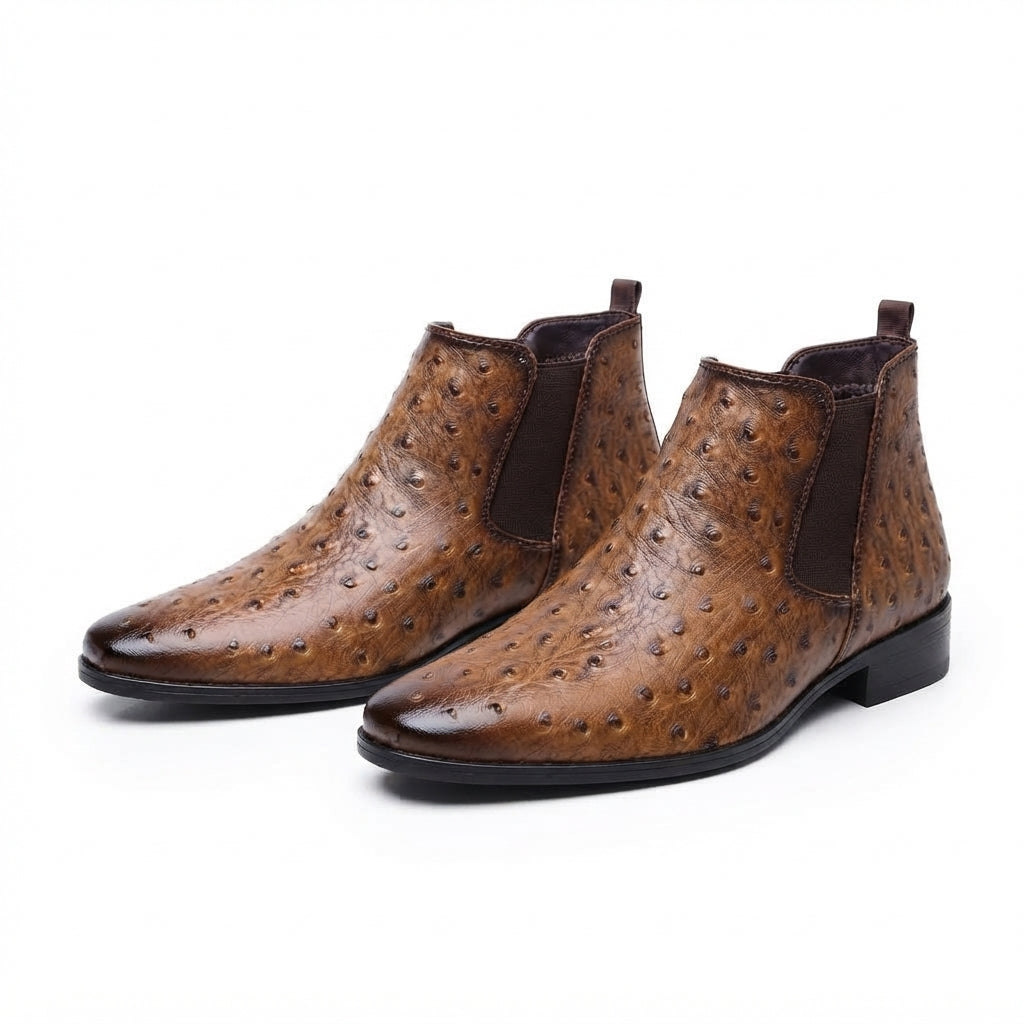 Radcliffe | Polished Ostrich-Embossed Chelsea Boots for Men