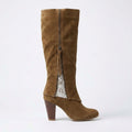 Rosalie | Vintage Lace Inset Heeled Knee High Boots