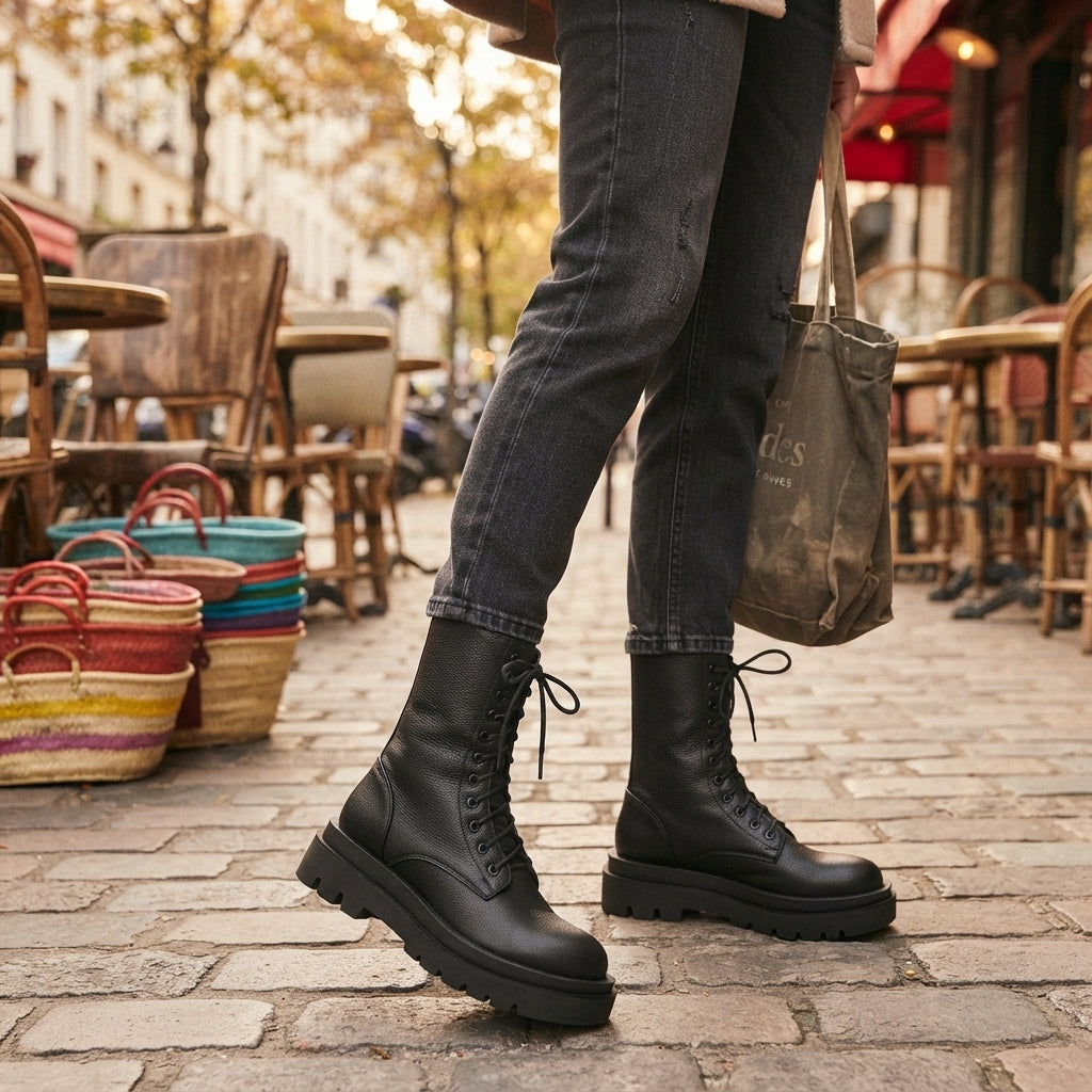Georgina | Warm Leather Platform Lace-Up Winter Boots for Women