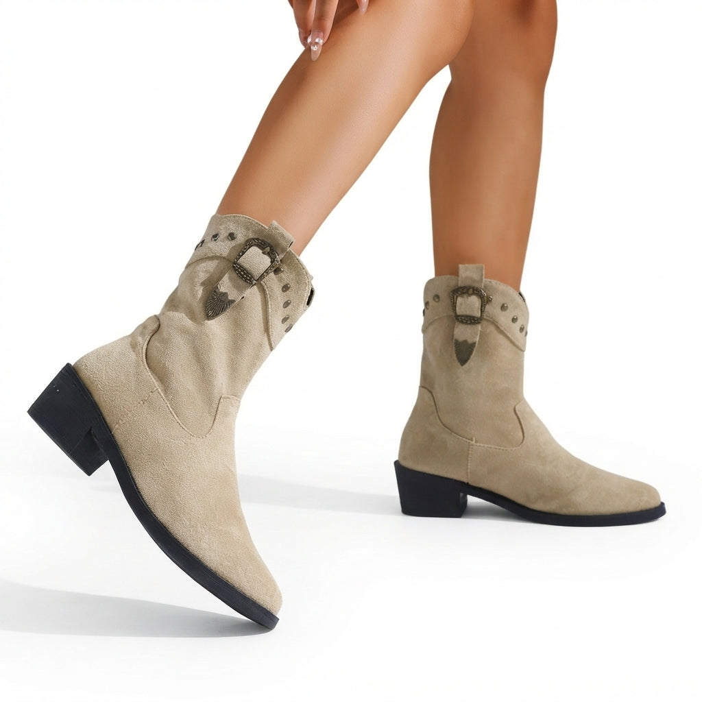 Genevieve | Vintage Studded Cowboy Ankle Boots for Women