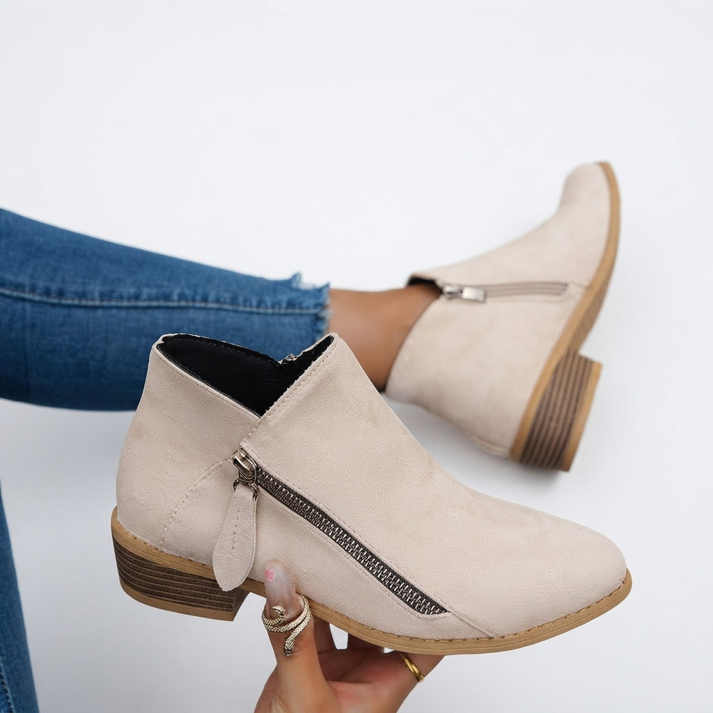 Una | Effortless Side-Zip Heeled Ankle Boots for Women