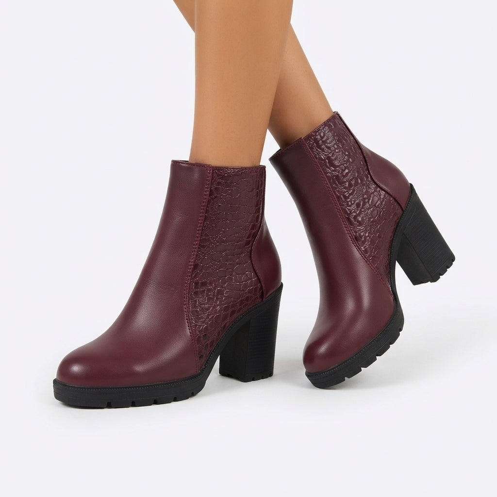 Clara | Stylish Croc-Embossed Chunky Heel Ankle Boots