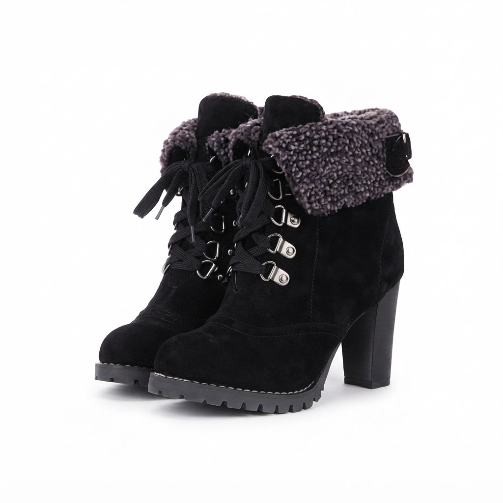 Genevieve | Stylish Fur-Trimmed Heeled Ankle Boots for Women