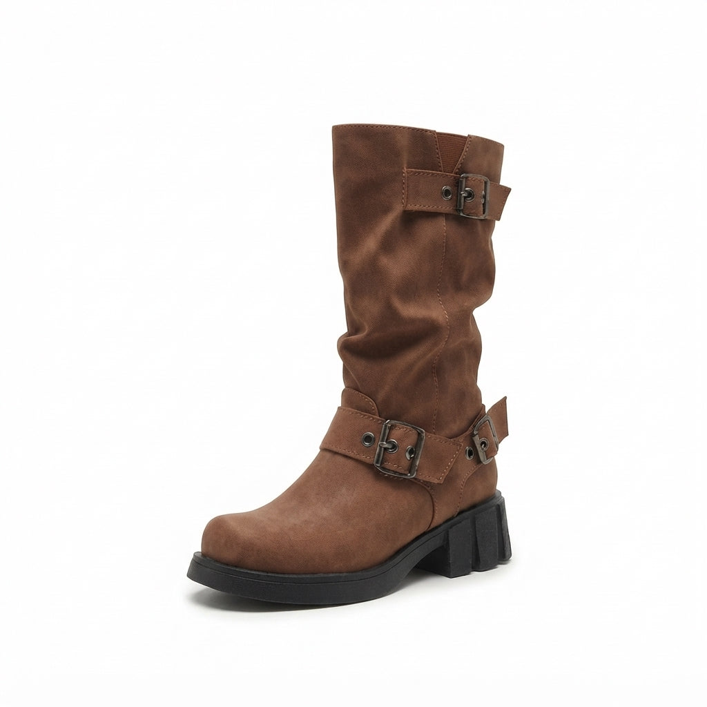 Marcella | Rugged Chunky Slouch Biker Boots for Women