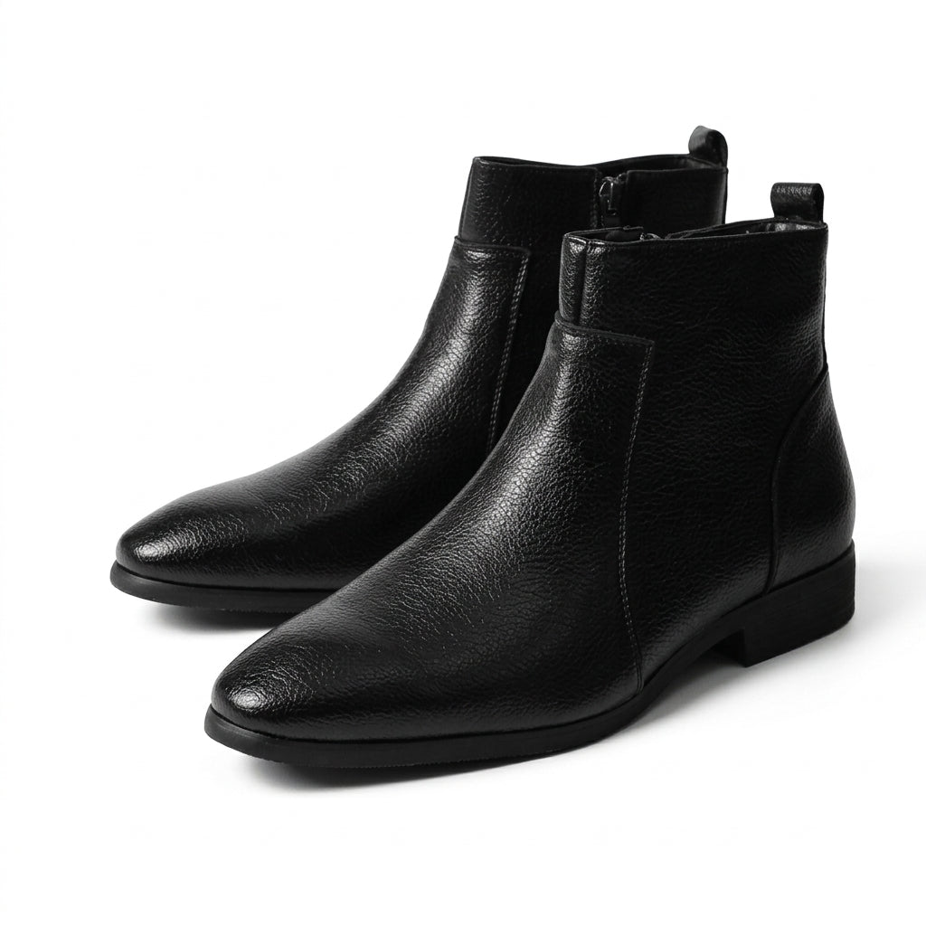 Idris | Sharp Pointed Toe Leather Ankle Boots for Men