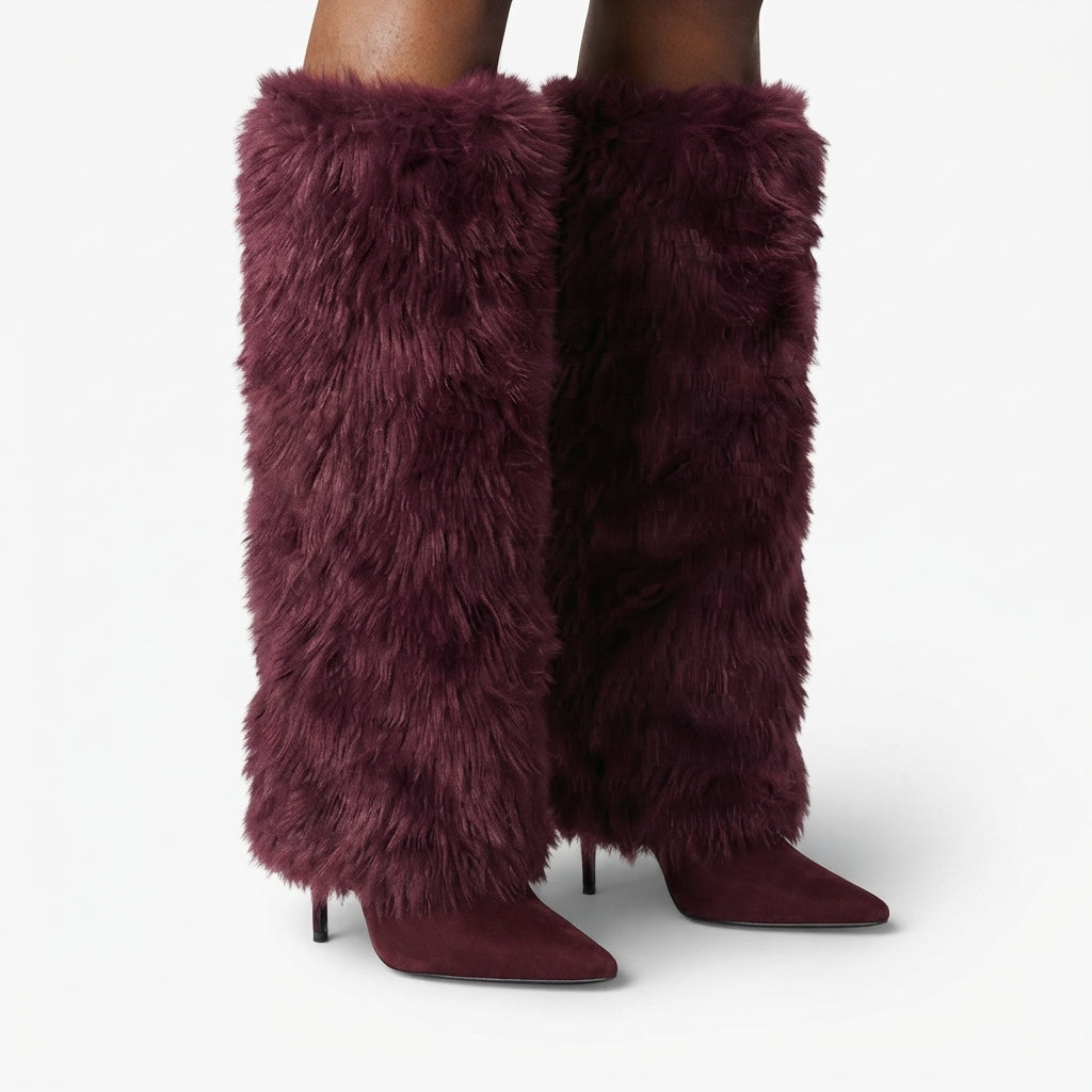 Marcella | Bold Faux Fur Stiletto Knee High Boots for Women