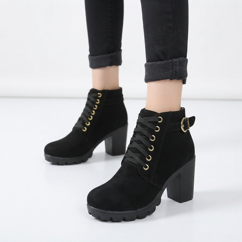 Lyra | Practical Lace-Up Heeled Platform Ankle Boots for Women