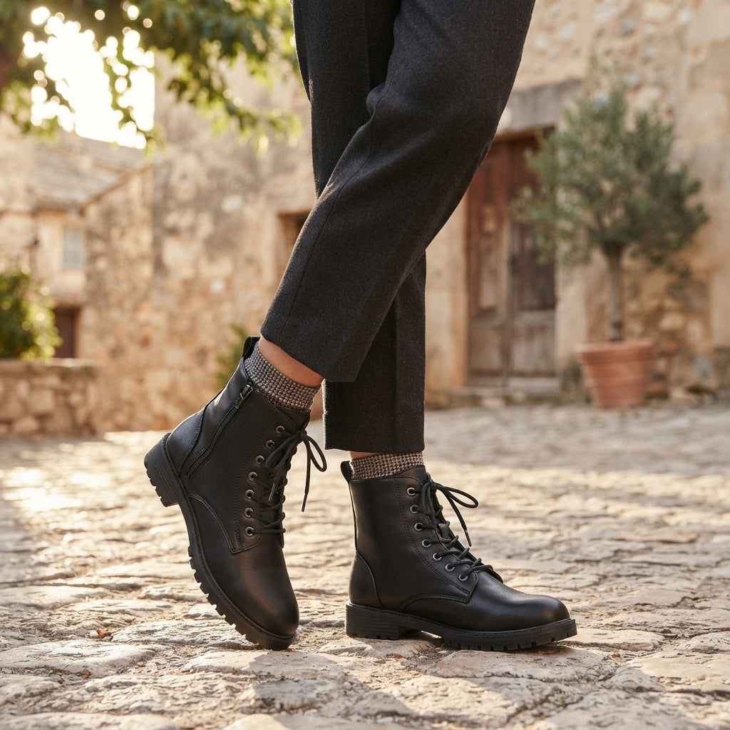 Harper | Practical Lace-Up Combat Ankle Boots for Women