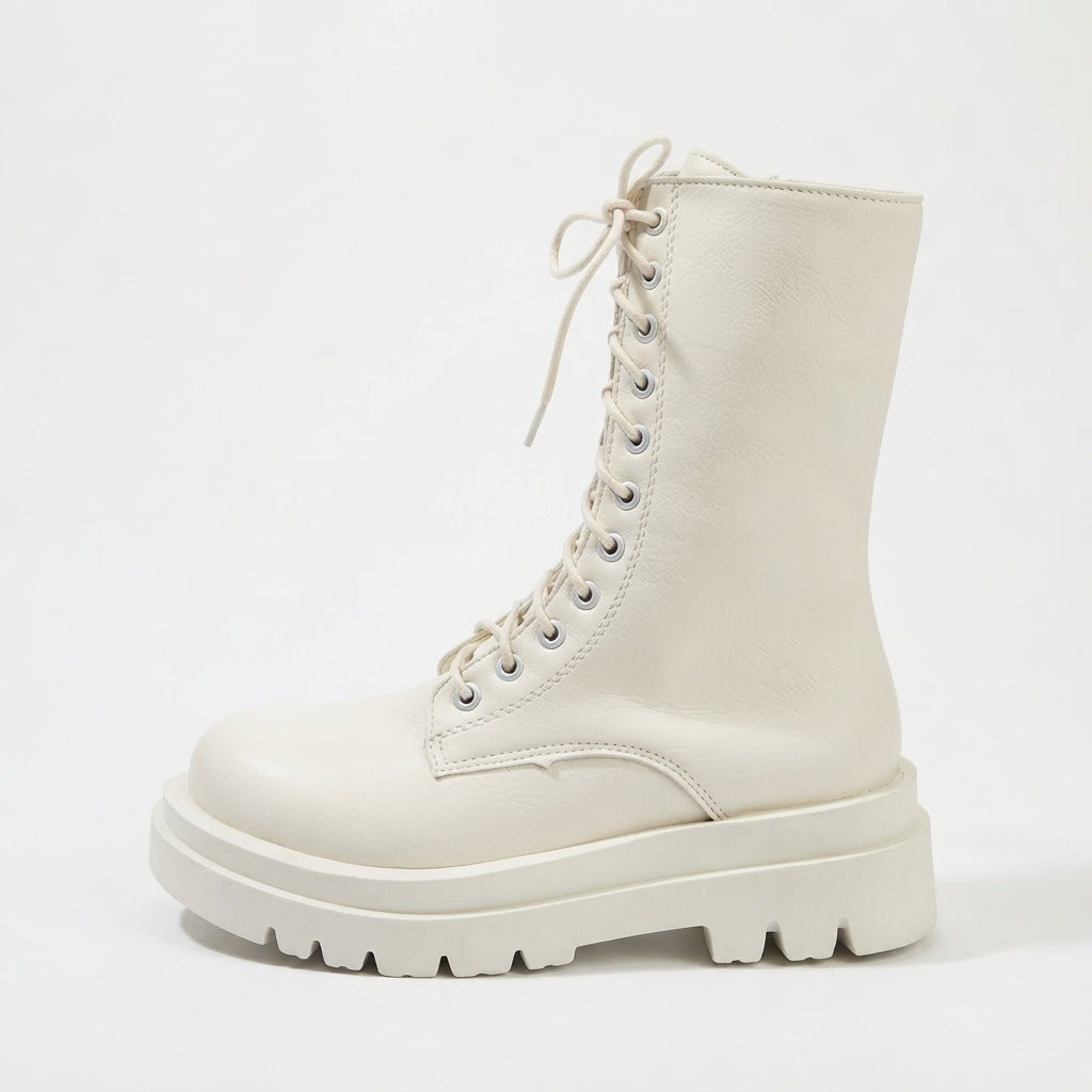 Georgina | Warm Leather Platform Lace-Up Winter Boots for Women