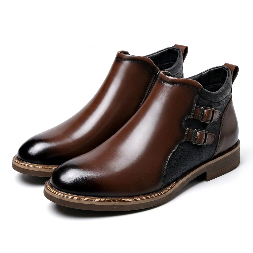 Dominic | Sharp Double Buckle Leather Ankle Boots for Men