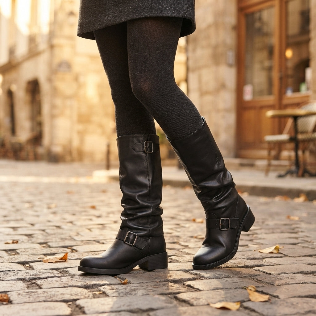Marcella | Bold Heeled Slouch Biker Boots for Women
