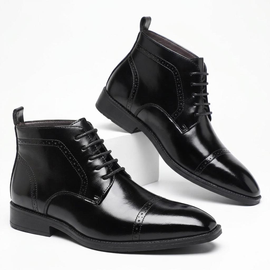Stanley | Elegant Cap Toe Lace-Up Ankle Boots for Men