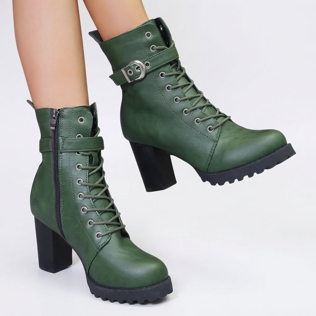 Georgina | Bold Lace-Up Heeled Combat Ankle Boots for Women