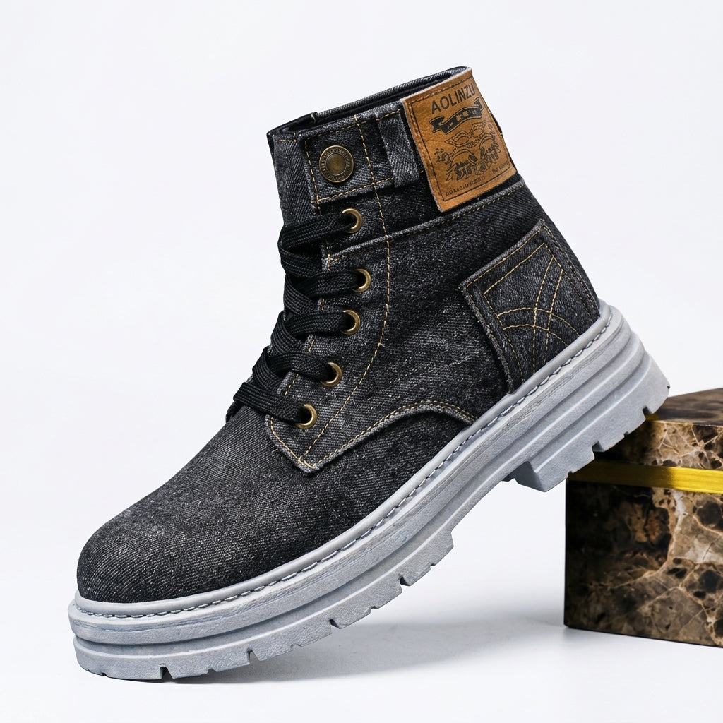 Farrell | Casual Denim Lace-Up Combat Boots for Men