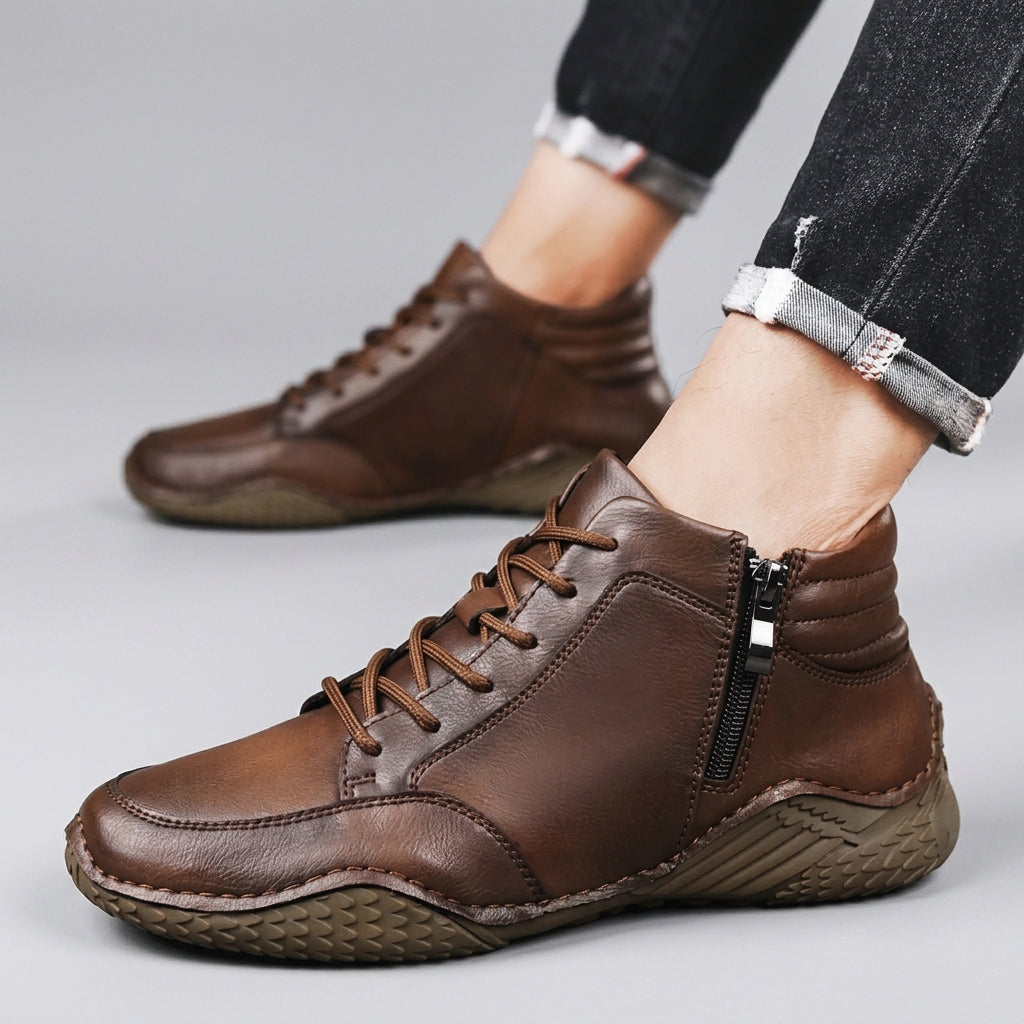 Kellan | Comfortable Leather Lace-Up Ankle Boots for Men