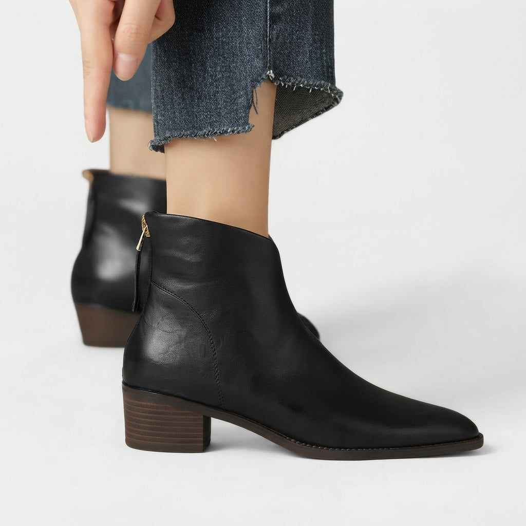 Sylvia | Refined Pointed Toe Block Heel Ankle Boots for Women